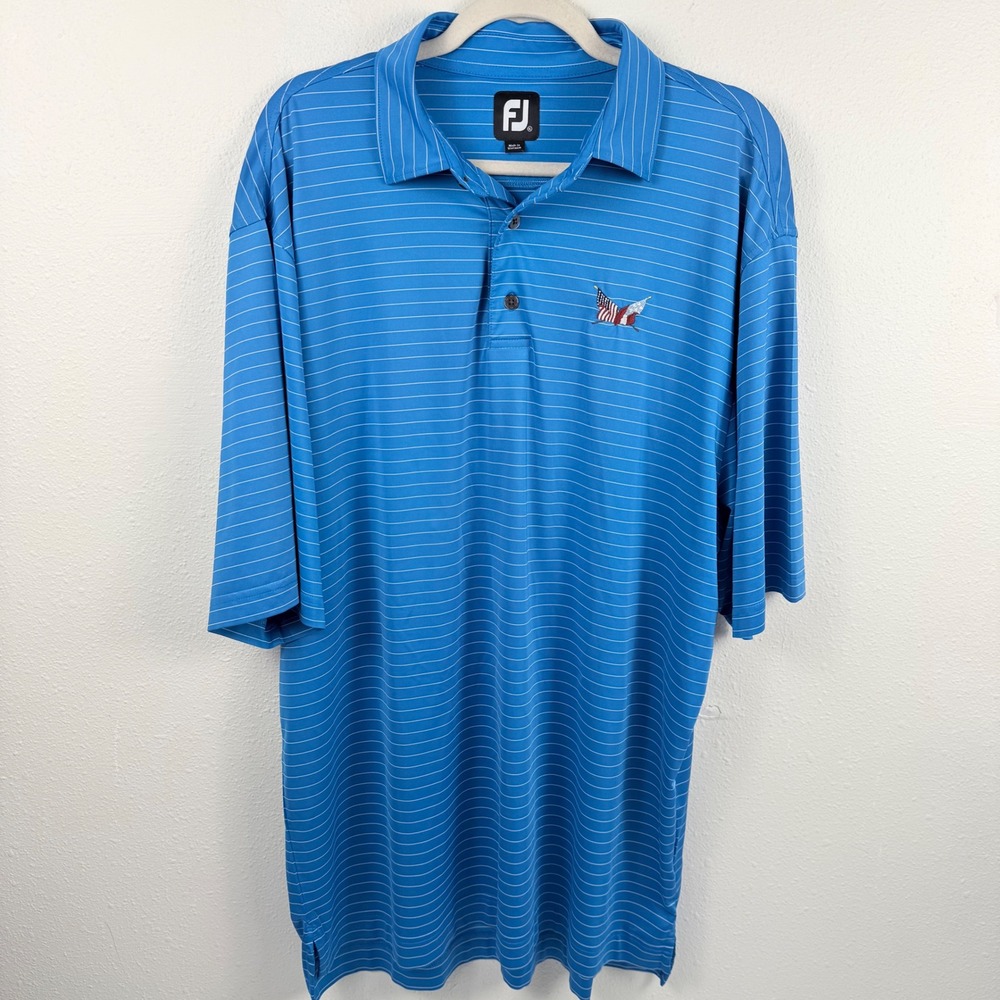 FootJoy Mens XL Blue Striped ProDry Golf Polo Shirt Secession Golf‎ Club Logo